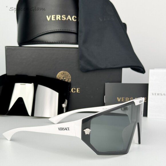 Versace Women Sunglasses White Grey Mirror Silver Detachable VE4461 314/87 NEW main image 5